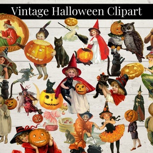 Vintage Halloween Clip Art Bundle, PNG, Digital Ephemera, Junk Journaling, Halloween Collage Elements, Scrapbooking, Instant Download