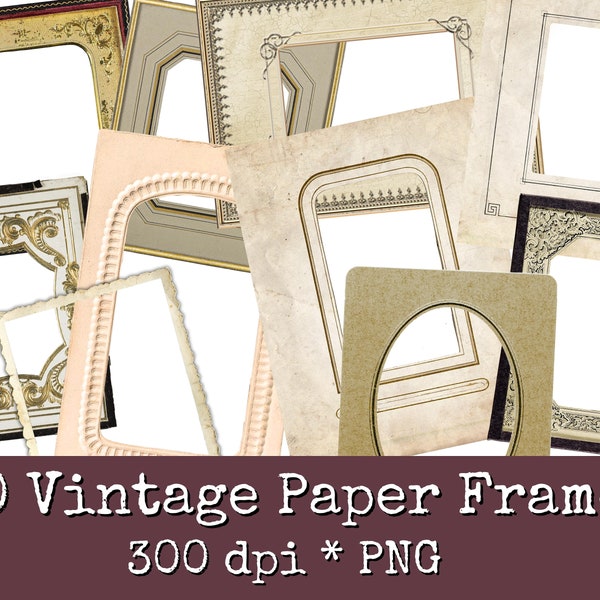 Antique Photo Frame Clipart, Vintage Paper Frames PNG, Scrapbook Elements, Victorian Ephemera, Fussy Cut, Junk Journal Instant Download