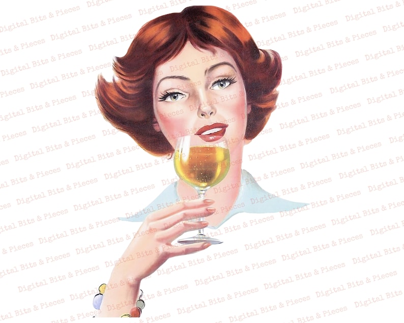 May include: A woman with red hair and a blue dress holds a glass of champagne. She is smiling and looking at the camera.