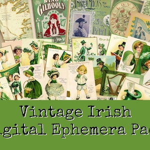 vintage Irish Ephemera Pack | Pages de journal indésirable numérique | Décorations de la Saint-Patrick | Kit scrapbook à téléchargement instantané