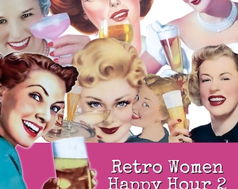 Retro Women PNG, 1950s Housewife, Fussy Cut People, Vintage Woman, Happy Hour, Cocktail Party, Mid Century Digital Download, Commercial Use
