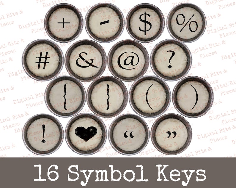 Vintage Typewriter Keys Clipart Bundle, Antique Alphabet, Scrapbook ...