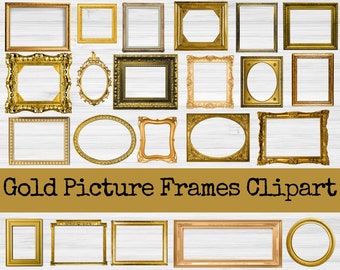 Gold Picture Frame Clipart | Picture Frame PNG | Ornate Picture Frame | Gold PNG | Vintage Digital | Scrapbook Elements | Instant Download