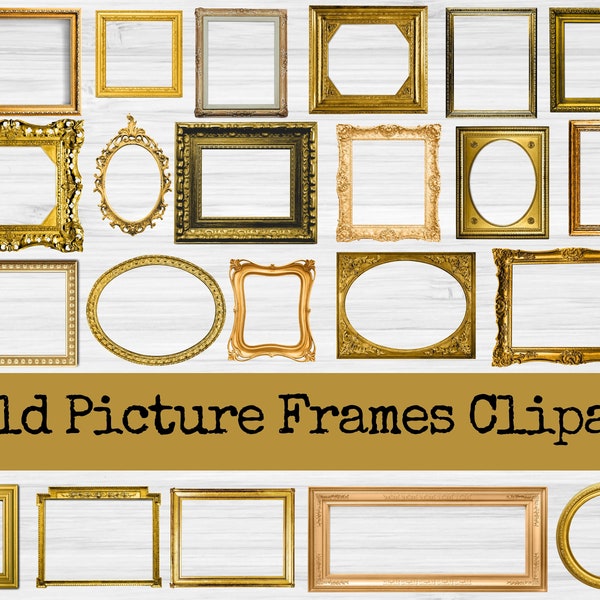 Gold Picture Frame Clipart | Picture Frame PNG | Ornate Picture Frame | Gold PNG | Vintage Digital | Scrapbook Elements | Instant Download