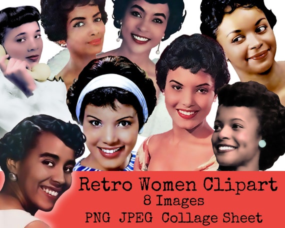 Retro Black Women Clipart Bundle, Collage Sheet, African American Ladies, Mid Century Digital Download, Vintage Housewife, Fussy Cut People