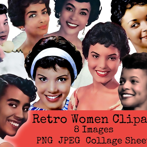 Retro Black Women Clipart Bundle, Collage Sheet, African American Ladies, Mid Century Digital Download, Vintage Housewife, Fussy Cut People