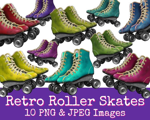 Retro Roller Skates PNG | Groovy Clipart | Quad Skates | Fussy Cut Digital Download | Funky Colors | Collage Elements