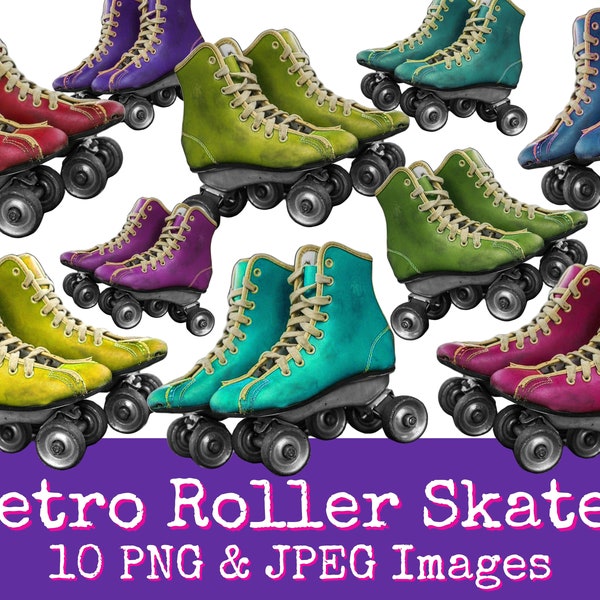 Retro Roller Skates PNG | Groovy Clipart | Quad Skates | Fussy Cut Digital Download | Funky Colors | Collage Elements