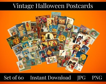 Vintage Halloween Postcards, JPEG, PNG, Digital Download, Halloween Ephemera, Mixed Media, Scrapbook, Junk Journal, Collage Elements