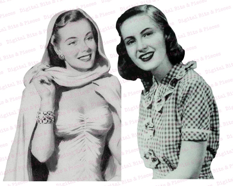 May include: Two black and white photographs of women. The woman on the left is wearing a white dress and a shawl. The woman on the right is wearing a checkered shirt.