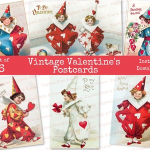 Postales vintage del Día de San Valentín, Descarga instantánea, Pierrot Clown, Ellen Clapsaddle, Digital Ephemera, Postales imprimibles del Día de San Valentín