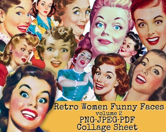 Retro Frauen Clipart Bundle, Collage Sheet, Mid Century digitaler Download, Vintage Hausfrau, Fussy Cut Menschen