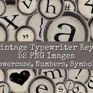 Paquete de imágenes prediseñadas de teclas de máquina de escribir vintage, alfabeto antiguo, elementos de Scrapbook, Collage digital, corte quisquilloso imprimible, letras angustiadas, PNG