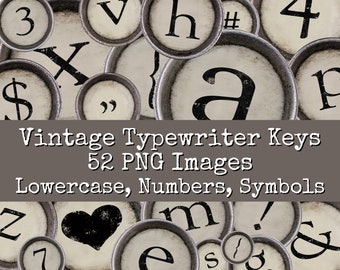 Paquete de imágenes prediseñadas de teclas de máquina de escribir vintage, alfabeto antiguo, elementos de Scrapbook, Collage digital, corte quisquilloso imprimible, letras angustiadas, PNG