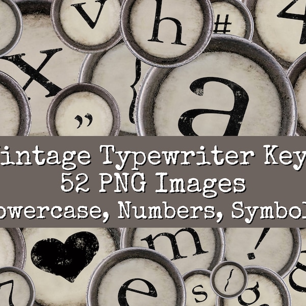 Vintage Typewriter Keys Clipart Bundle, Antique Alphabet, Scrapbook Elements, Digital Collage, Fussy Cut Printable, Distressed Letters, PNG