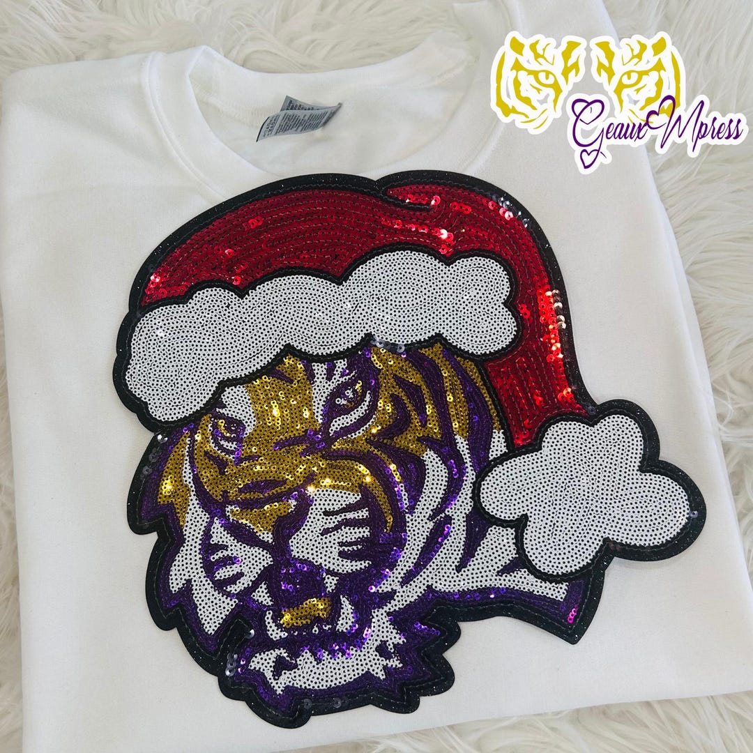LSU Helmet Sequin Sweatshirt- White