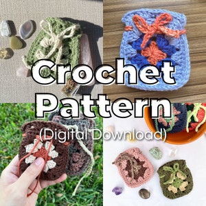 Granny Square Crystal Pouch Crochet Pattern | Mini Drawstring Bag PDF Pattern Tutorial