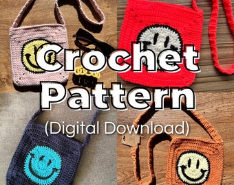 Mini Smiley Face Crossbody Bag Crochet Pattern | Messenger Tote Bag Tutorial