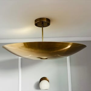 6 Light Handmade Brass Flush Mount Ceiling Light: Mid-Century Modern Chandelier