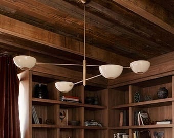 Handmade 4 Shade Mid Century Modern Brass ceiling Chandelier - Beautiful Light Fixture