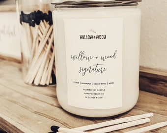 Willow and Wood Signature Scented Soy Candle | Hand poured Jar Candle | Gifts for Him/Her | All Natural Candle