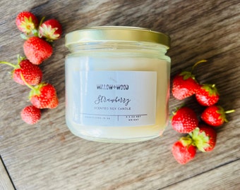 Strawberry Scented Soy Candle| Hand poured Jar Candle | Gifts for Him/Her | All Natural Candle