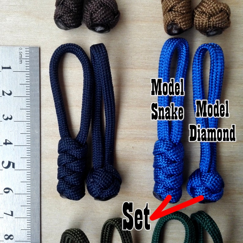 Set de 5 en 31 couleurs, Custom Zipper Pull, Paracord Dimond Zipper Pull, Paracord Snake Zipper Pull, Zipper Puller, Zipper Pull Paracord image 3