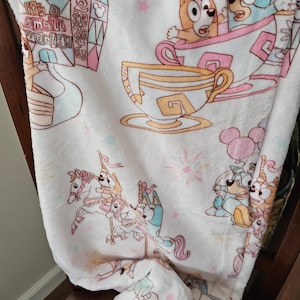 preorder: heeler park day minky blanket 50x60, blue blanket, blue dog blanket, blue birthday, blue blanket for adults, blue and bingo