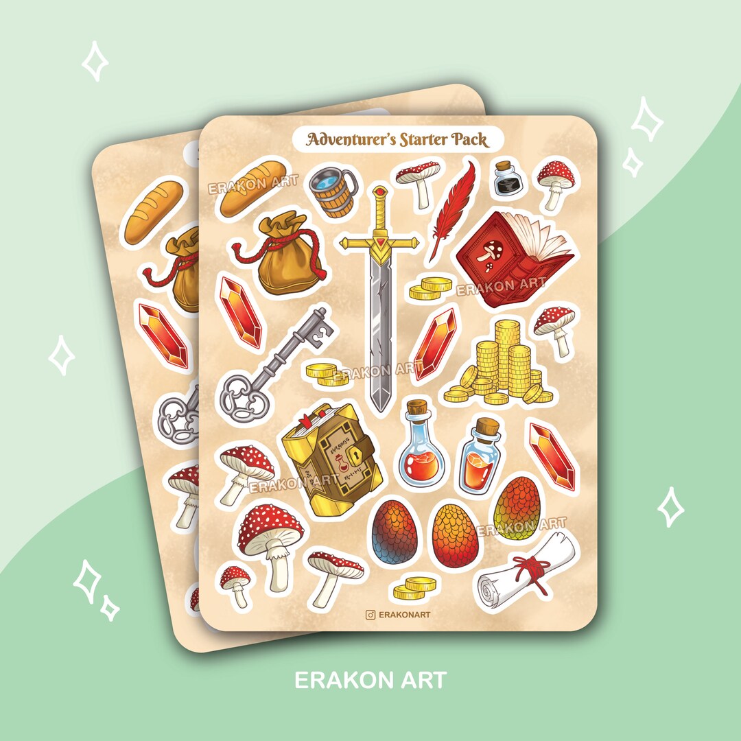 Adventurer's Starter Pack Vinyl Sticker Sheet (red) | Fantasy Adventure ...