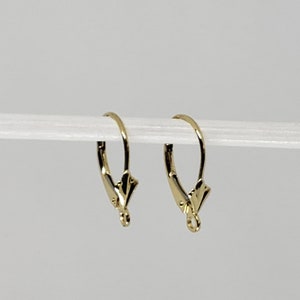 May include: A pair of gold-toned earring hooks with a small loop at the bottom. The hooks are made of metal and have a simple design.