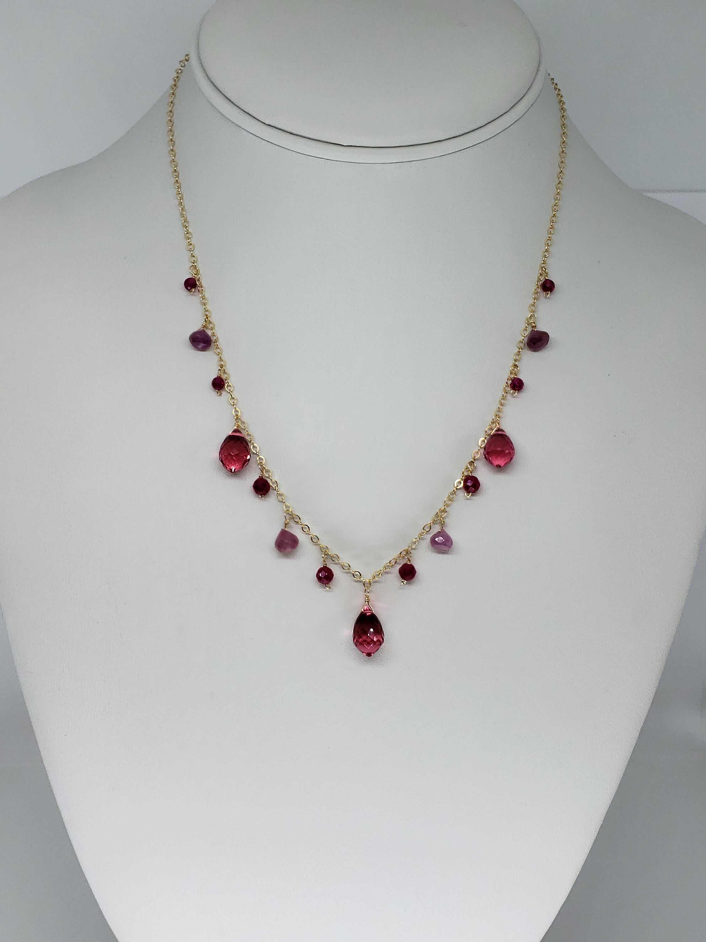Rubellite Quartz Briolette, Ruby and Sapphire Statement Necklace – Gold ...