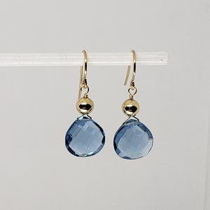 Pendientes colgantes de topacio azul briolette, chapados en oro, rosa GF o plata