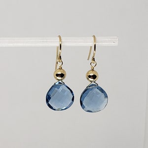 Sim. Blue Topaz Pear Briolette Drop Dangle Earrings Yellow Gold Filled, Rose Gold Filled and Sterling Silver Bohemian Boho image 1