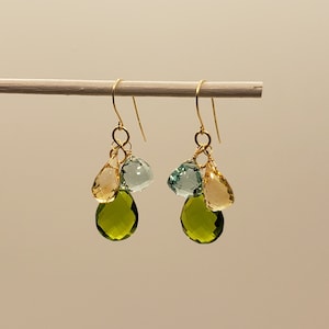 Citrine Peridot Aquamarine Quartz Drop Earrings, Gold Filled, Rose GF or Silver
