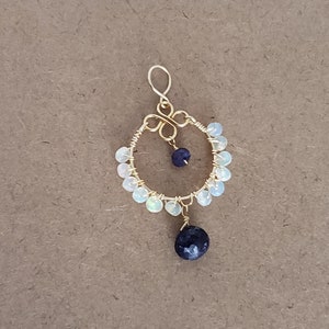 Blue Sapphire Briolette Ethiopian Opal Beaded Loop Pendant Yellow Gold Filled Rose Gold Filled Sterling Silver Natural Gemstone Pendant