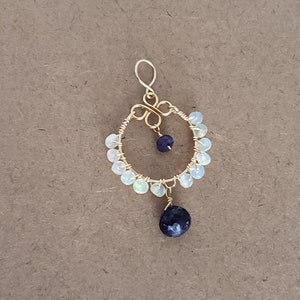 Blue Sapphire Briolette Ethiopian Opal Beaded Loop Pendant Yellow Gold Filled Rose Gold Filled Sterling Silver Natural Gemstone Pendant image 1