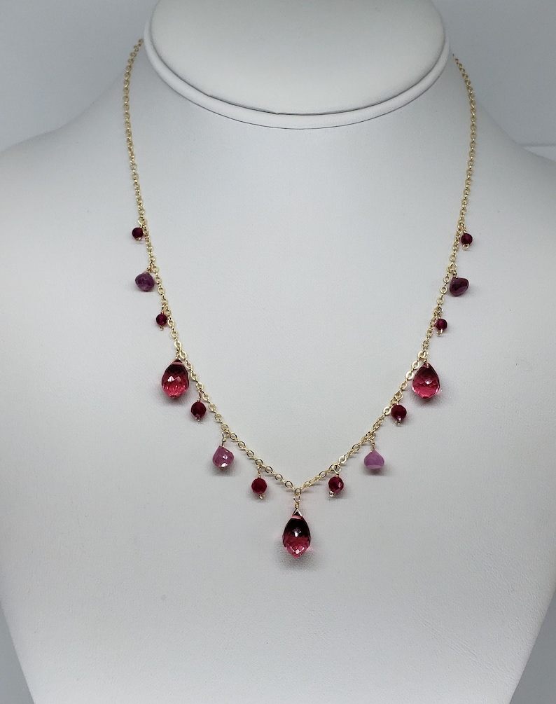 Rubellite Quartz Necklace Ruby Necklace Statement Necklace Yellow Gold Filled, Rose Gold Filled, Sterling Silver Pink Necklace 18-24 image 1