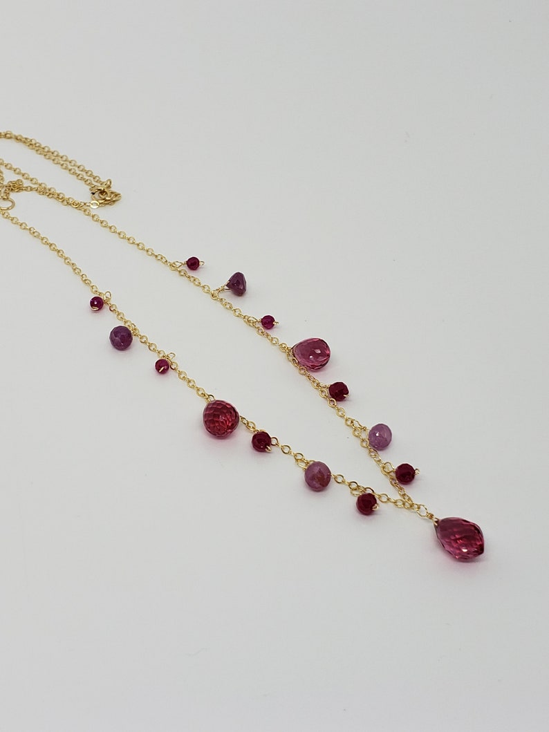 Rubellite Quartz Necklace Ruby Necklace Statement Necklace Yellow Gold Filled, Rose Gold Filled, Sterling Silver Pink Necklace 18-24 image 3