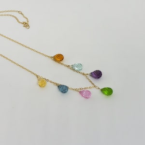 Multi-Gemstone Briolette Necklace - Peridot Topaz Necklace - Statement Necklace, Yellow Gold Filled Rose Gold Filled Sterling Silver 18"-24"