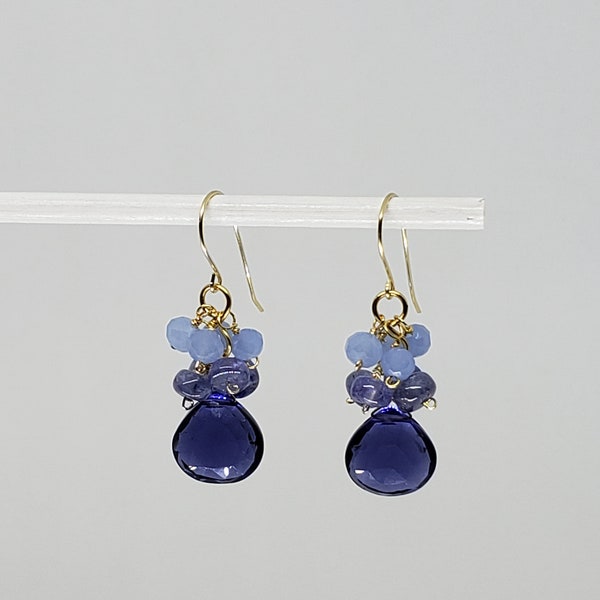 Tanzanite Earrings - Blue Crystal Earrings - Cluster Dangle Earrings - Yellow Gold Filled Rose Gold Fill Sterling Silver Tanzanite Briolette