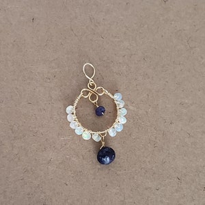 Blue Sapphire Briolette Ethiopian Opal Beaded Loop Pendant Yellow Gold Filled Rose Gold Filled Sterling Silver Natural Gemstone Pendant image 2