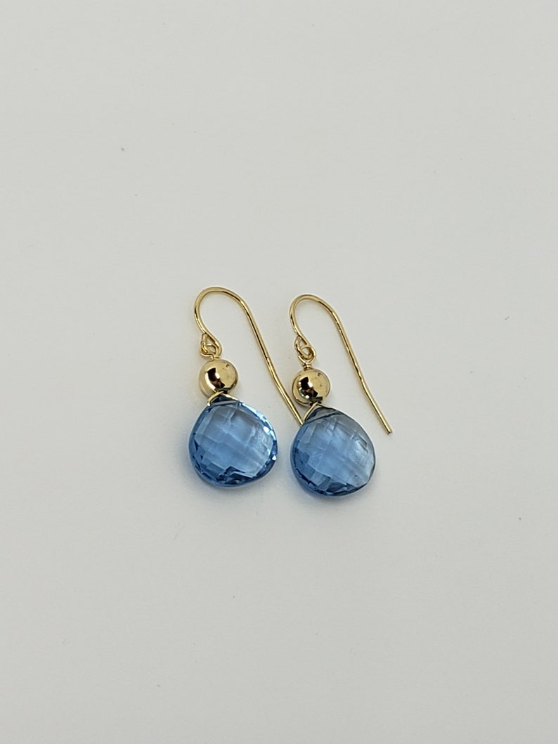 Sim. Blue Topaz Pear Briolette Drop Dangle Earrings Yellow Gold Filled, Rose Gold Filled and Sterling Silver Bohemian Boho image 3