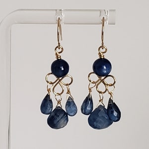 Kyanite Briolette Chandelier Drop Dangle Earrings Yellow Gold Filled, Rose Gold Filled or Sterling Silver, Boho Earrings, Teardrop Earrings