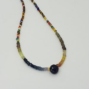 Multi Gemstone Beaded Necklace - Multi Sapphire Necklace - Blue Sapphire Necklace, Yellow Gold Filled Rose Gold Filled Sterling Silver, Boho
