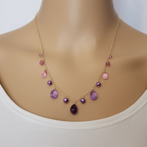 Pink Topaz Necklace - Amethyst Necklace - Statement Necklace - Yellow Gold Filled Rose Gold Filled Sterling Silver 18&quot;-24&quot; Gemstone Necklace