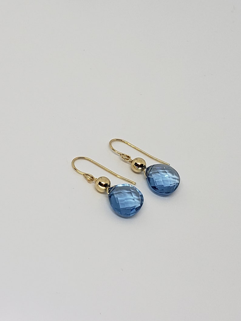 Sim. Blue Topaz Pear Briolette Drop Dangle Earrings Yellow Gold Filled, Rose Gold Filled and Sterling Silver Bohemian Boho image 5