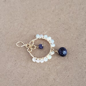 Blue Sapphire Briolette Ethiopian Opal Beaded Loop Pendant Yellow Gold Filled Rose Gold Filled Sterling Silver Natural Gemstone Pendant image 3