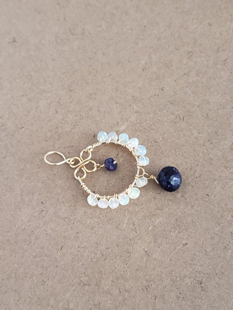 Blue Sapphire Briolette Ethiopian Opal Beaded Loop Pendant Yellow Gold Filled Rose Gold Filled Sterling Silver Natural Gemstone Pendant image 3