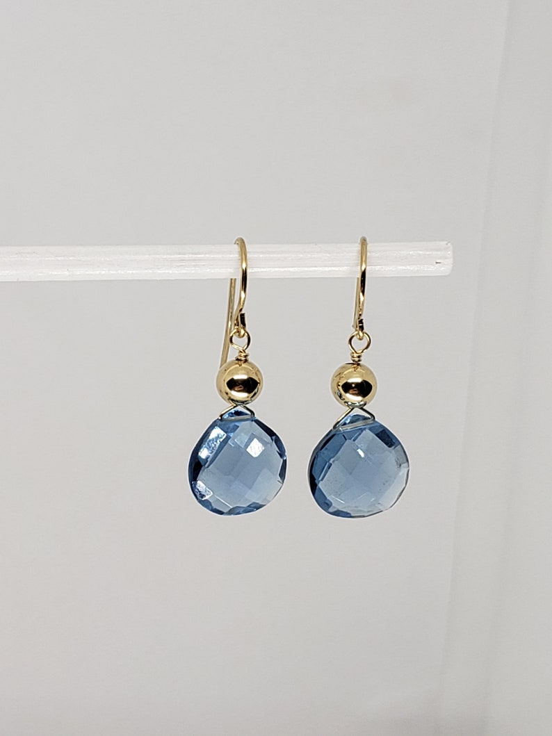 Sim. Blue Topaz Pear Briolette Drop Dangle Earrings Yellow Gold Filled, Rose Gold Filled and Sterling Silver Bohemian Boho image 4