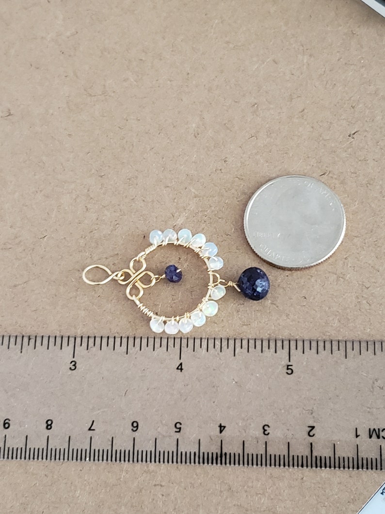 Blue Sapphire Briolette Ethiopian Opal Beaded Loop Pendant Yellow Gold Filled Rose Gold Filled Sterling Silver Natural Gemstone Pendant image 4